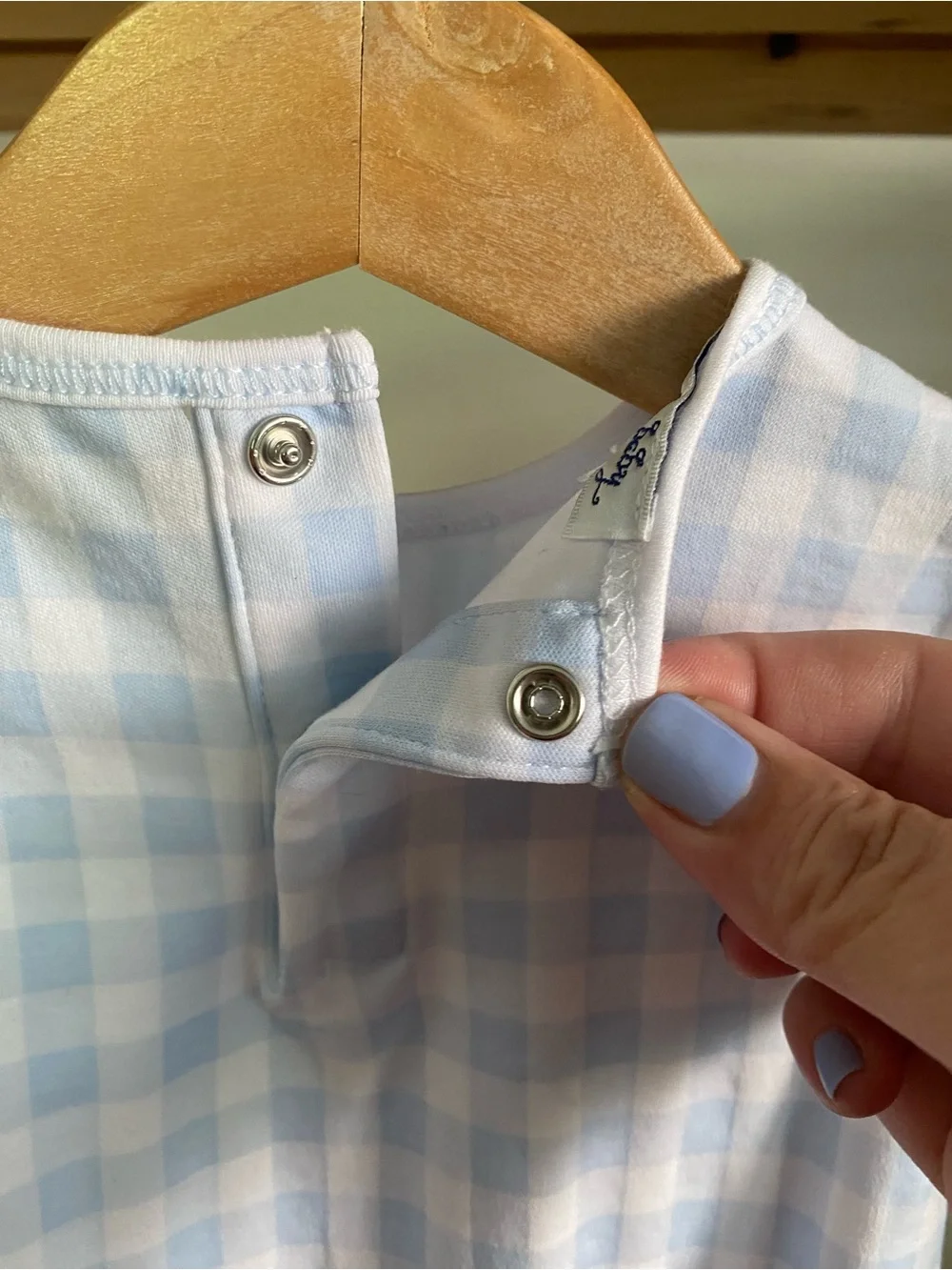 Magnolia Baby Blue Gingham Baseball Appliqué Bubble Romper 6 months